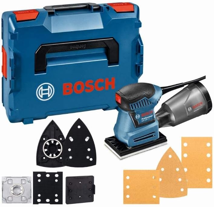 Bosch Professional GSS 160-1 A Multi lijadora orbital con tres platos intercambiables y L-BOXX